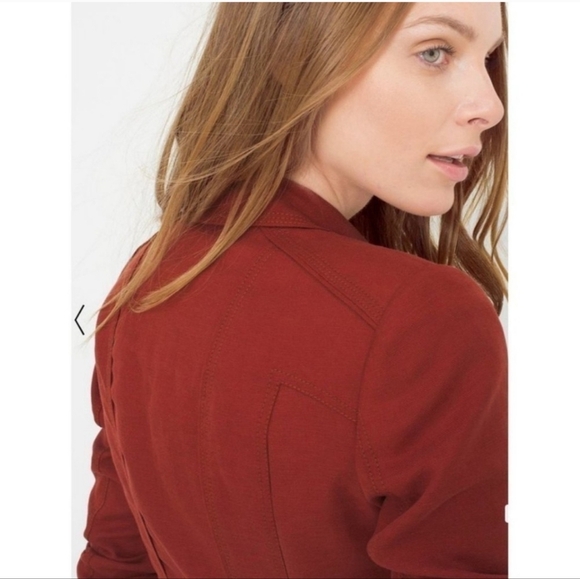 White House Black Market, Rust Red Cropped Linen Moto Blazer, Size 4 Small - Picture 4 of 11